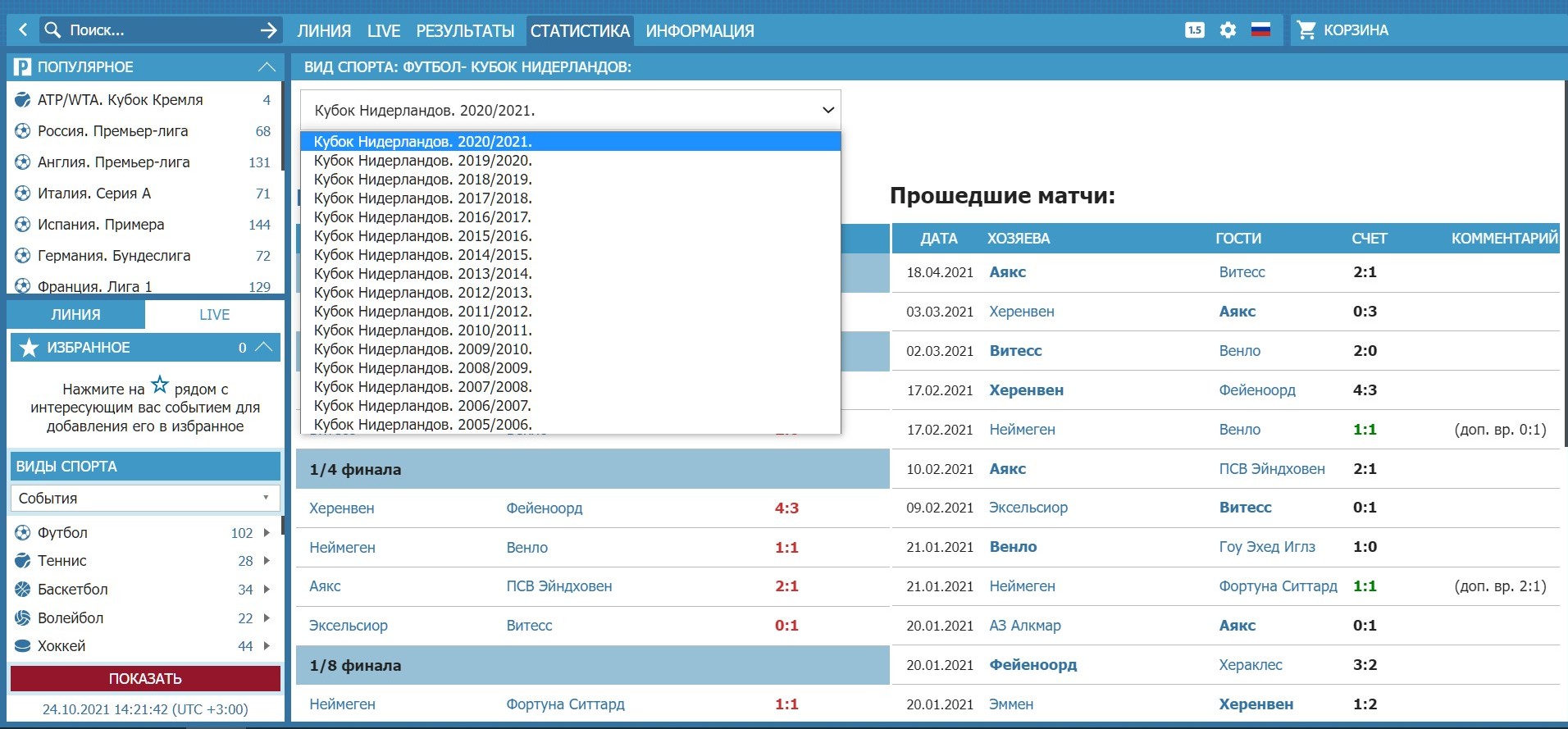 У Бeтcити нapaбoтaнa бoгaтaя бaзa cтaтиcтики, пo кoтopoй мoжнo пpocлeживaть измeнeния в кoмaндaх или тypниpaх