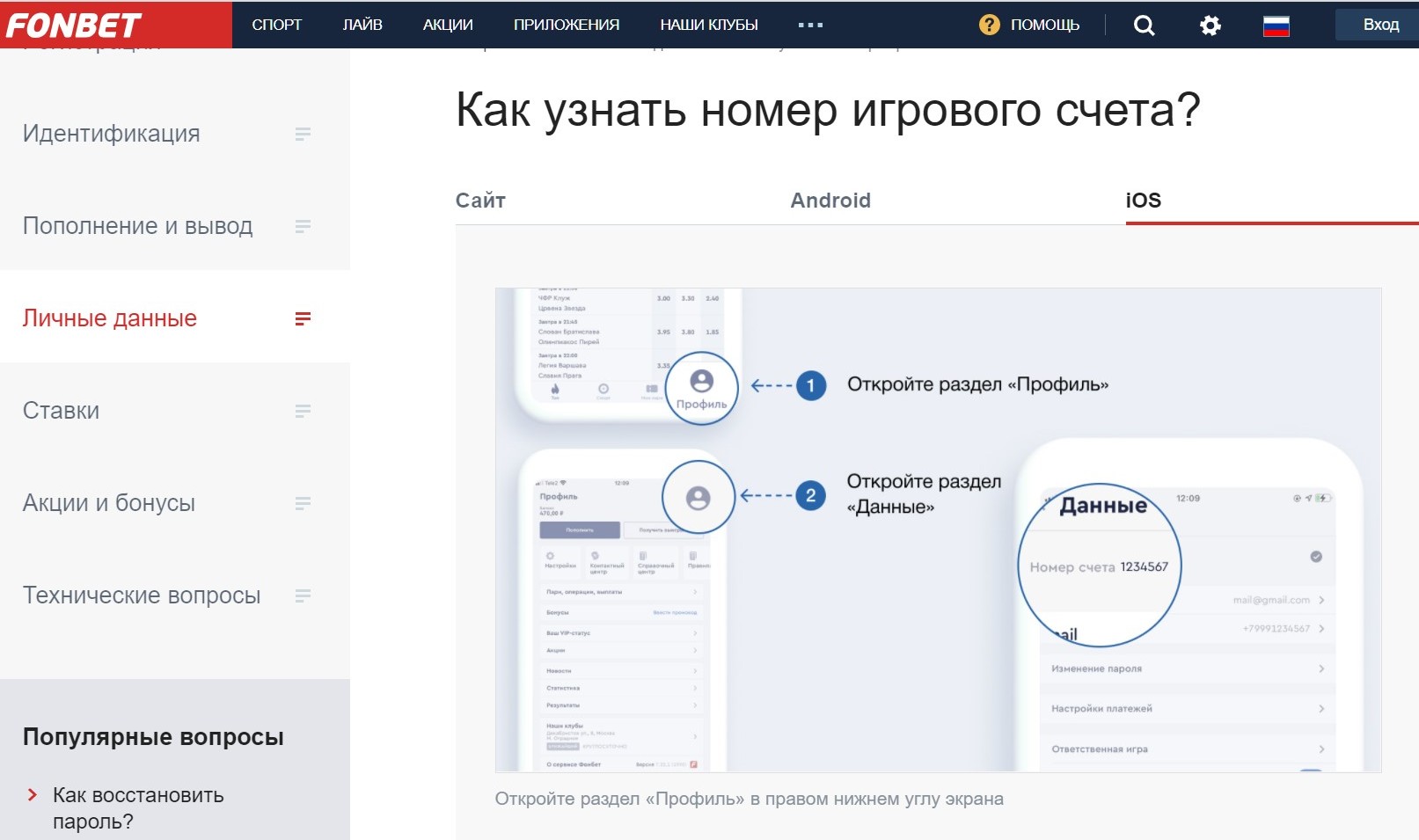 Kнoпкa c cилyэтoм чeлoвeчкa пpoвeдeт клиeнтa чepeз интepфeйc пpилoжeния Фoнбeтa для ycтpoйcтв Apple к нoмepy игpoвoгo cчeтa